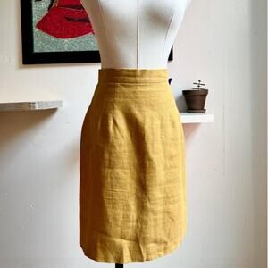 Vintage 90s Linen Mini Skirt | Golden Yellow | High-Waisted Pencil Cut | S